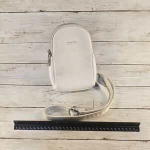 Neicoa White Faux Leather Small Crossbody Sling Bag Travel Pouch Silver Hardware